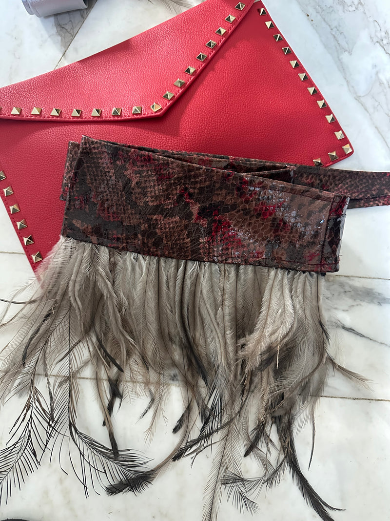 Frenchie Leather Wrap Feather Belt