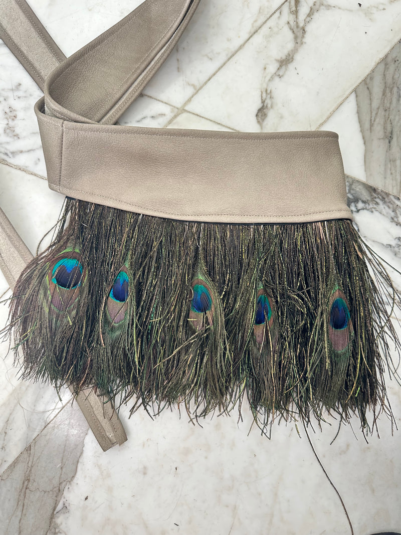 Frenchie Leather Wrap Feather Belt