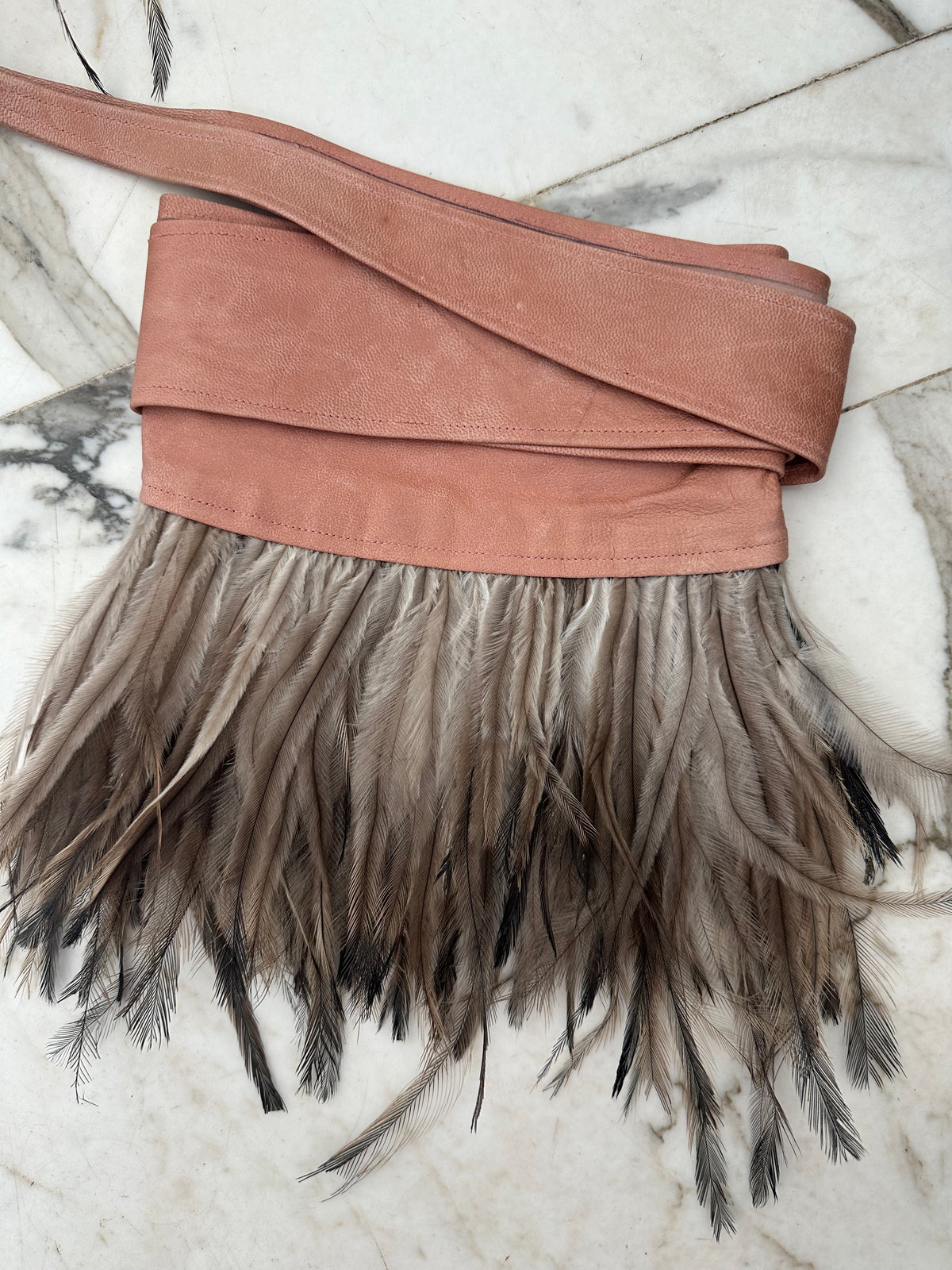 Frenchie Leather Wrap Feather Belt