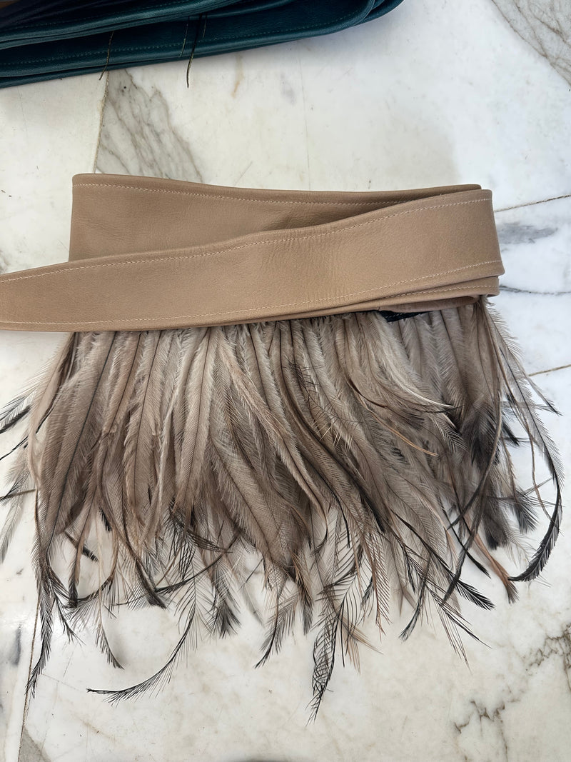 Frenchie Leather Wrap Feather Belt