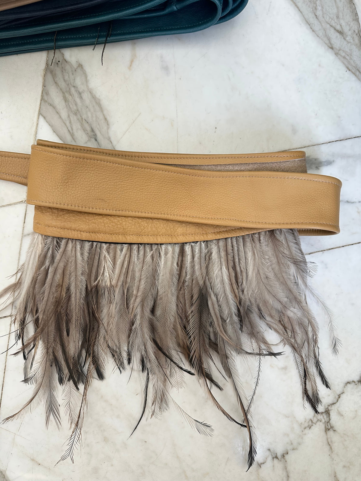 Frenchie Leather Wrap Feather Belt