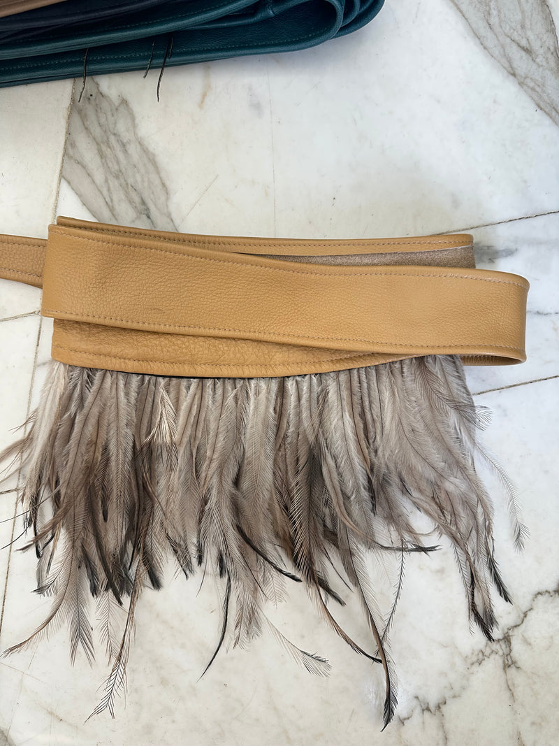 Frenchie Leather Wrap Feather Belt