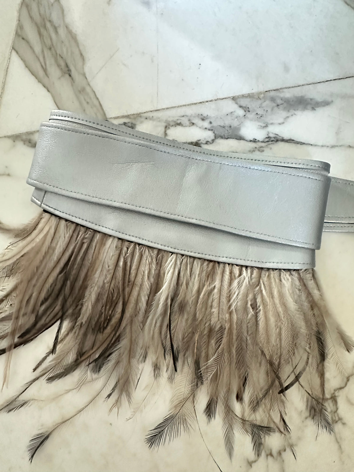 Frenchie Leather Wrap Feather Belt