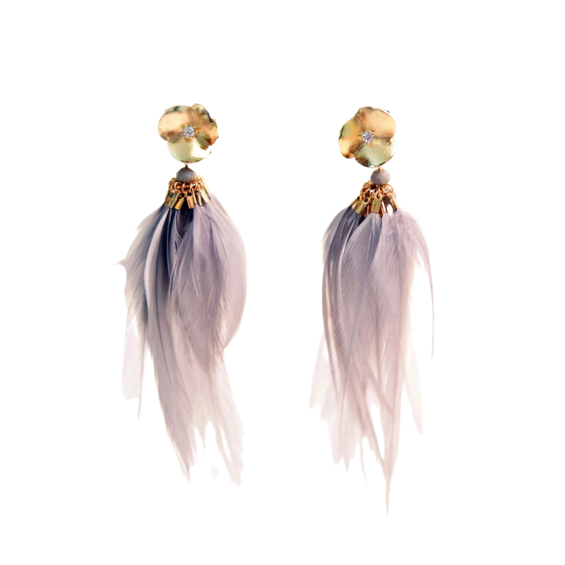 Charlotte Feather & Flower Drop Earrings