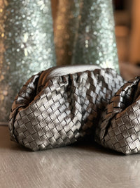 Steely woven clutch bag