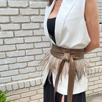 Frenchie Leather Wrap Feather Belt