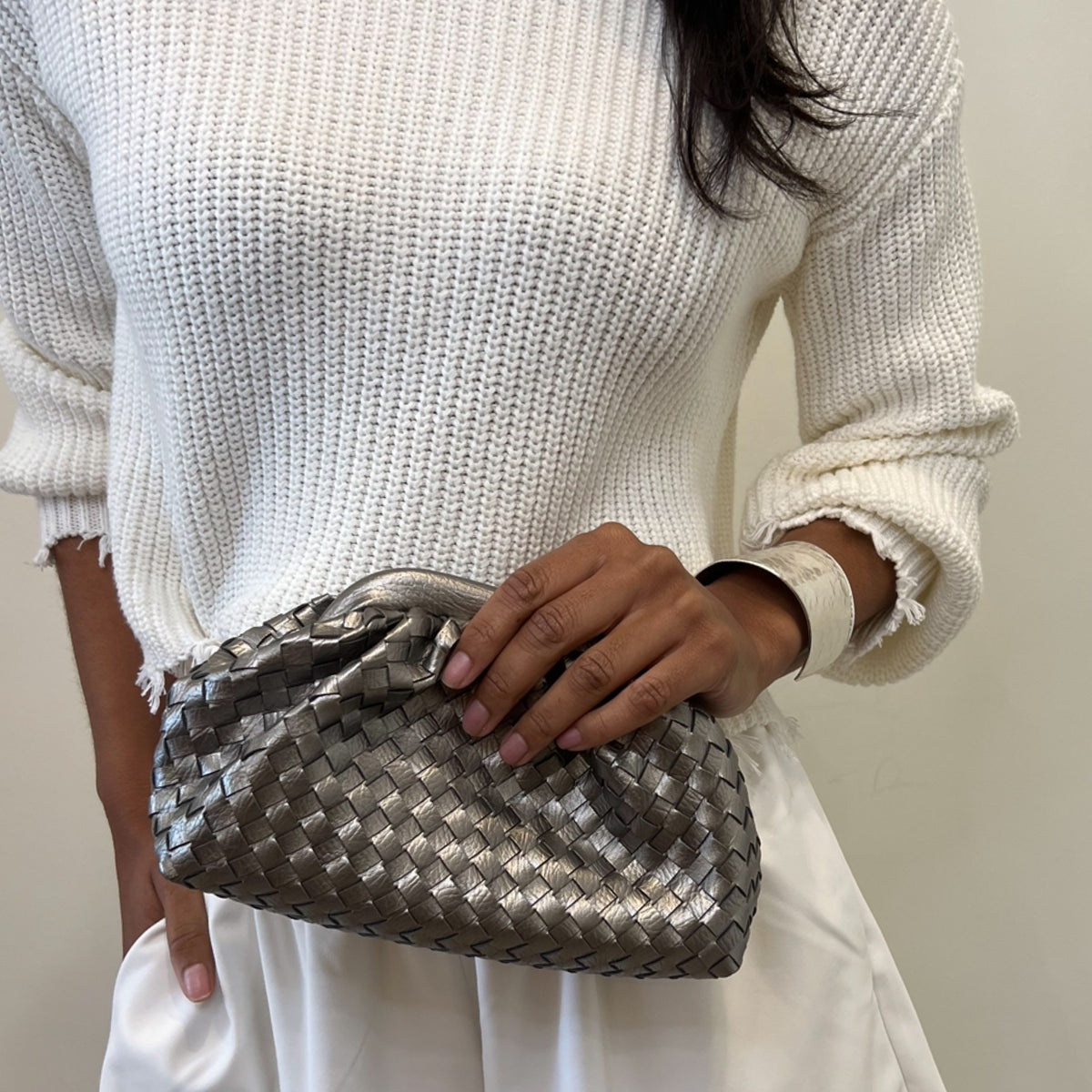 Steely woven clutch bag