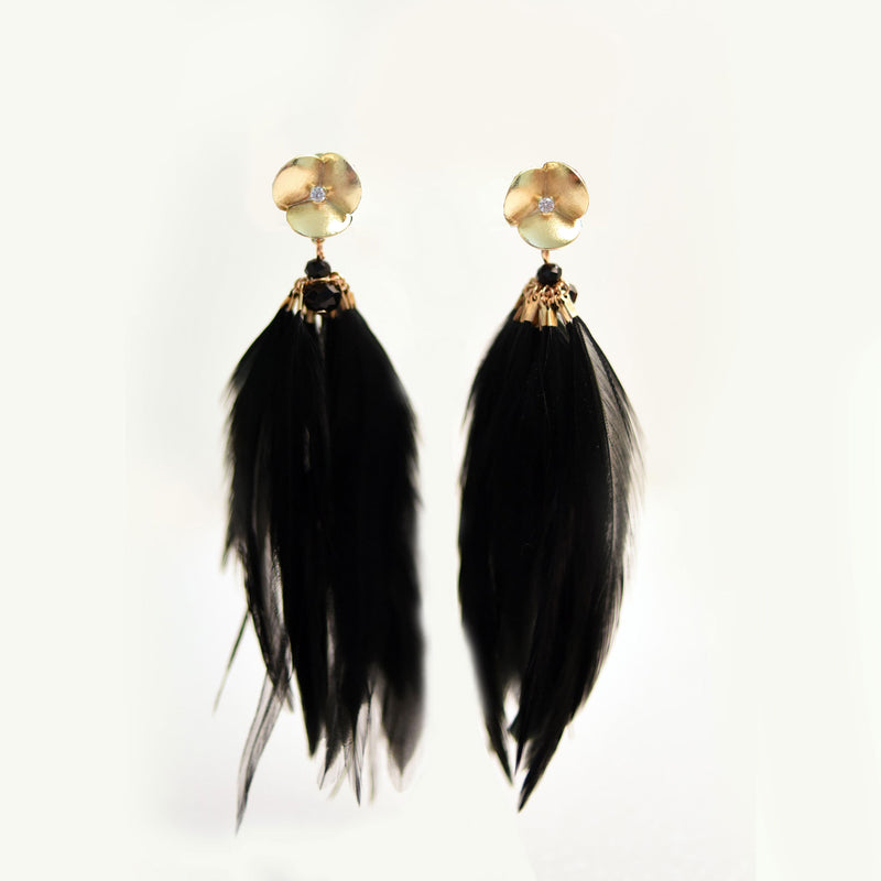 Charlotte Feather & Flower Drop Earrings